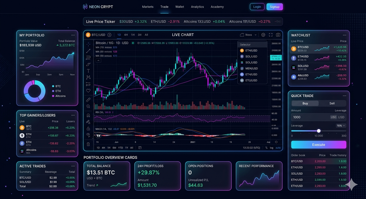 Neon Crypt — Fintech / Crypto mockup