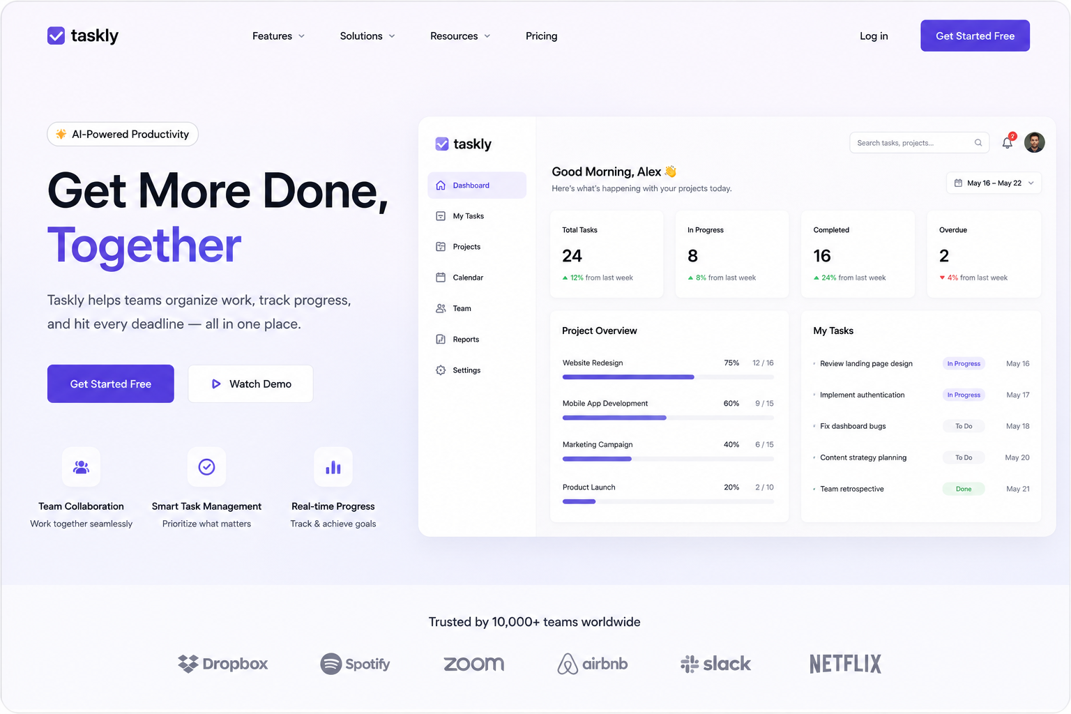 Taskly — SaaS / Productivity mockup