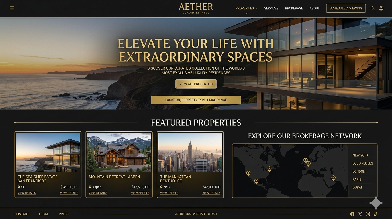 Aether Luxury Estates — Luxury Real Estate mockup