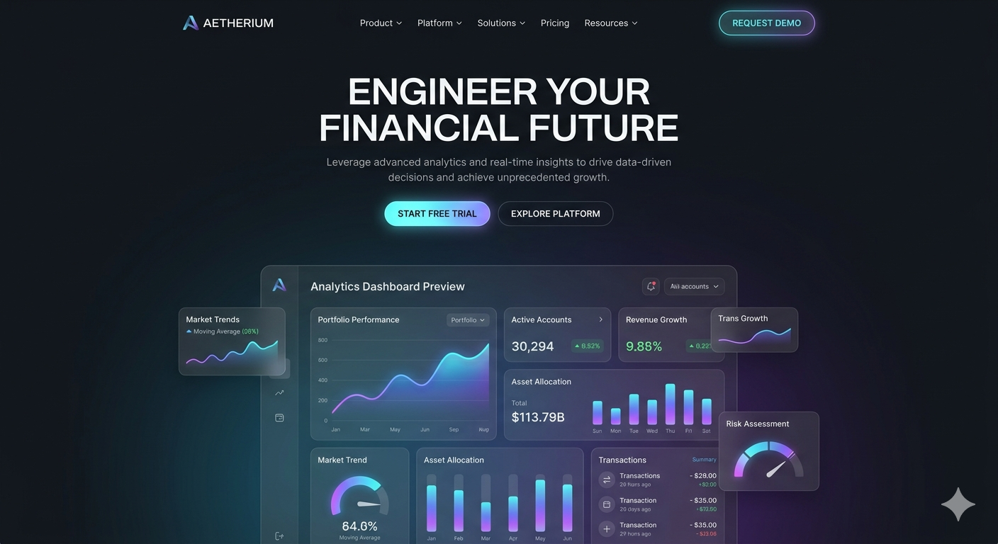 Aetherium Finance — Fintech mockup
